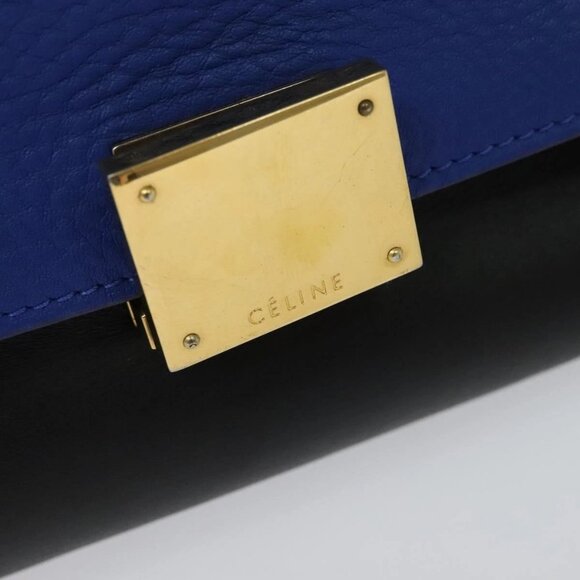 CELINE Trapeze Hand Bag Leather Blue Gold Auth BA990 - Picture 11 of 16